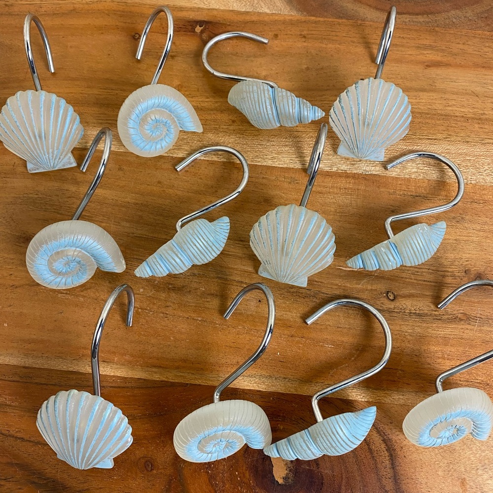 Shower Curtain Hooks, Shells Bathroom Decor, Set of 12